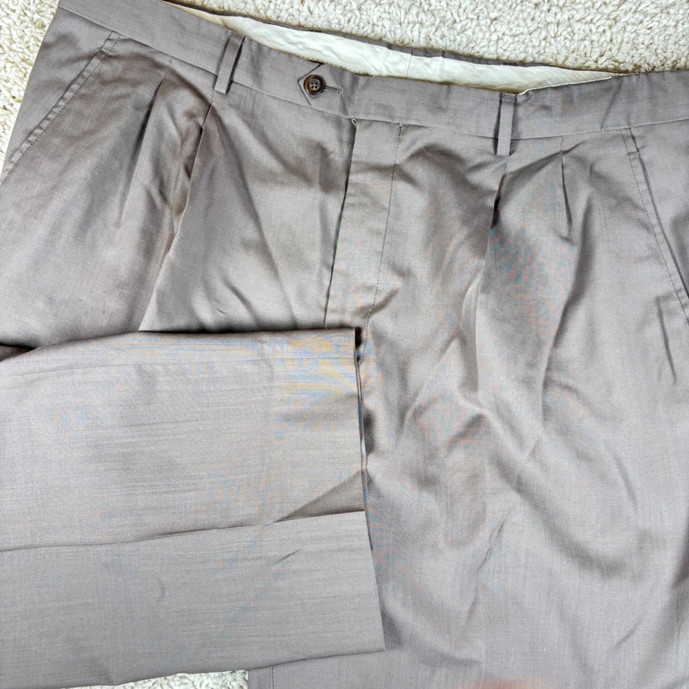 Pre-owned Ivano Biagi Mens Dress Pants 42 Brown Pleated Made in Italy Silk Blend
